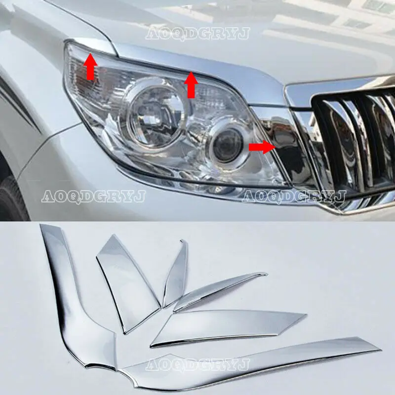 Fits For Toyota Land Cruiser Prado FJ150 2010-2013 ABS Chrome Headlight Eyebrow Trim Cover Moulding Car Accessories 6PCS