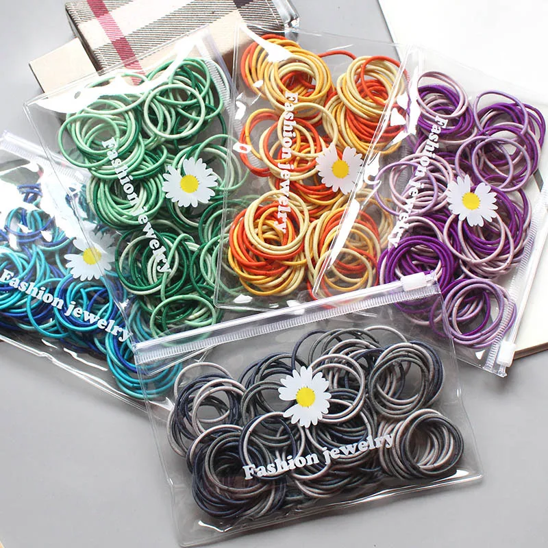 100 pcs/lot Hair Ties For Girls Elastic Rubber Band Pink Blue Headband Scrunchies Black 3 CM Hair Band Hair Accessories