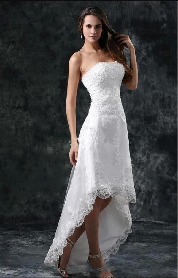 2025 Wedding Dress Sexy Strapless Appliques Lace High Low Little White Ivory Summer Beach Short Bridal Gowns Robe De Mariage