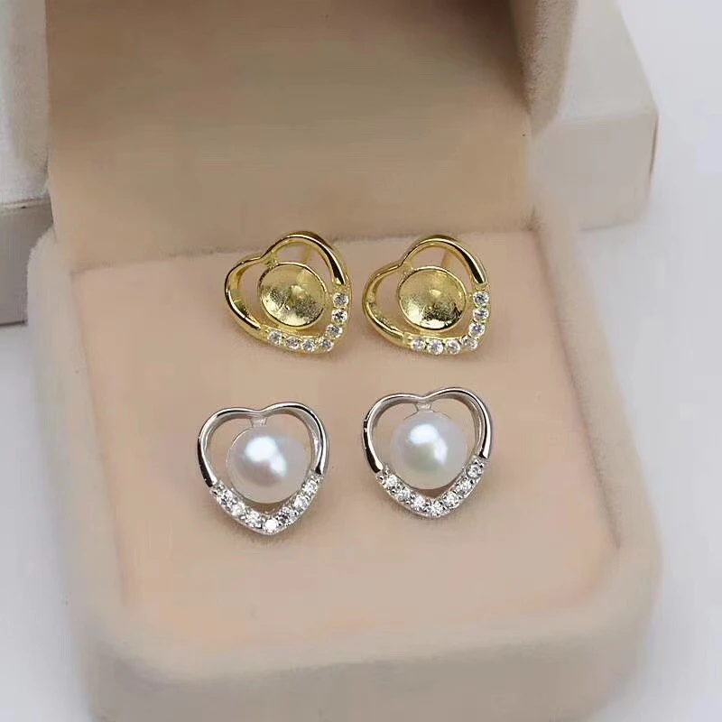 

Heart 925 Sterling Silver Earrings Findings Settings Base Mountings Parts for Coral Pearls Agate Crystal Stones Jade 5pairs/lot