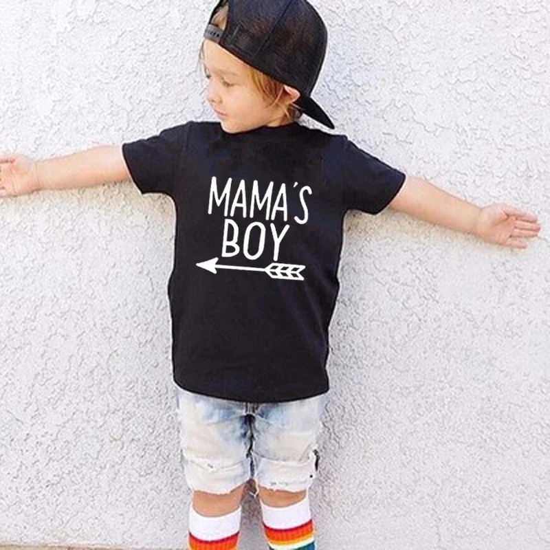 Mama and Mama\'s Boy Print Mom and Son Matching Shirts Casual Mother Son Black Cotton Tshirt Baby Boy Bodysuit