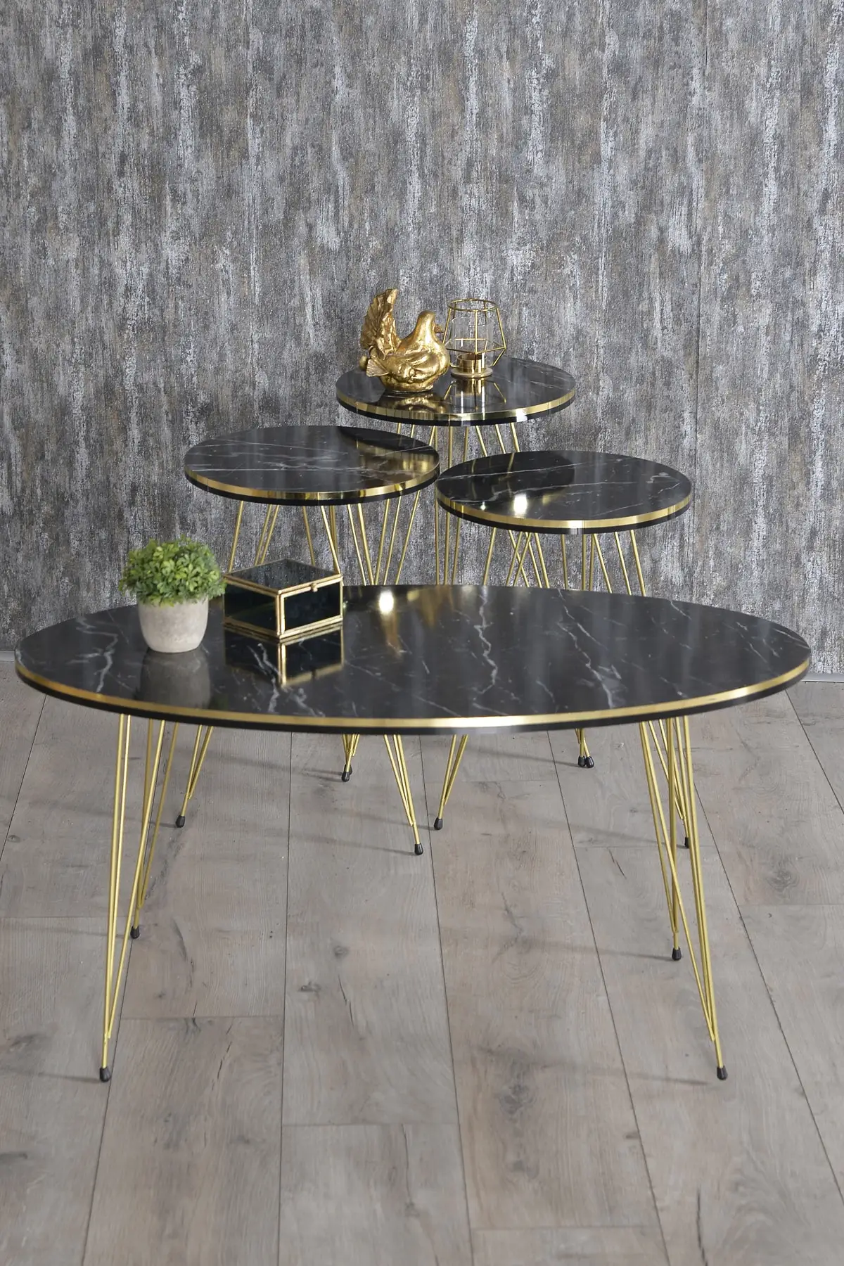 Zigon Coffee Table And Coffee Table in the Middle Ellipse Set Wire Foot Double Gold Bendir