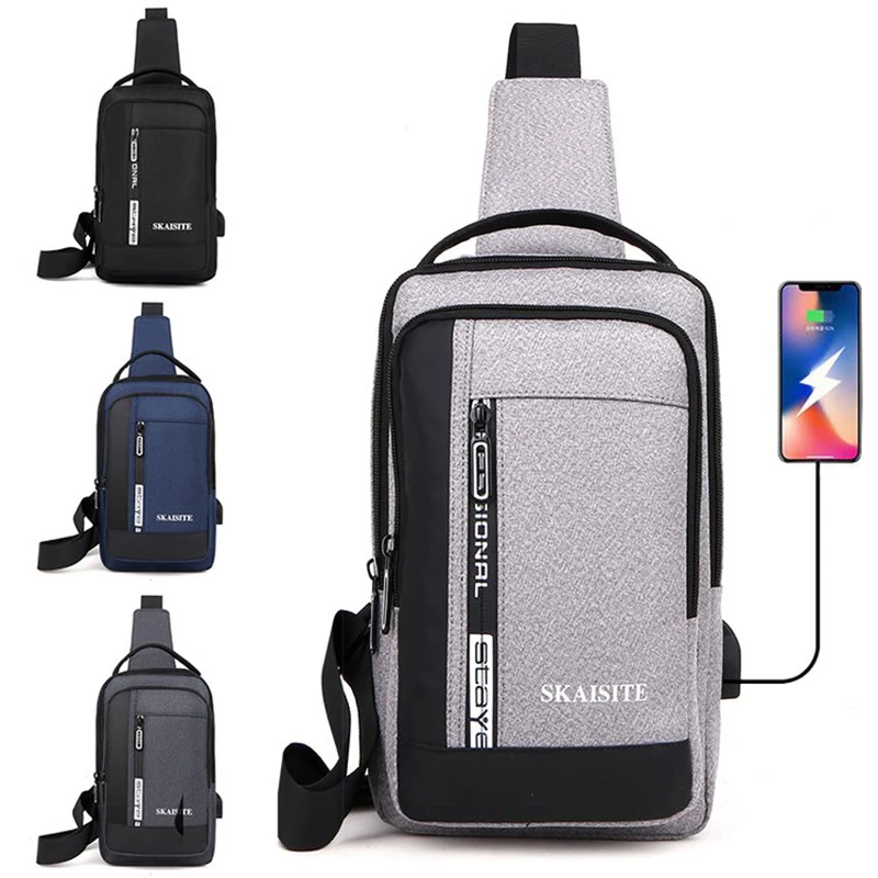 Casual Oxford męska torba na klatkę piersiowa z Port ładowania USB Outdoor torba typu Cross męska torebka worek torba na ramię
