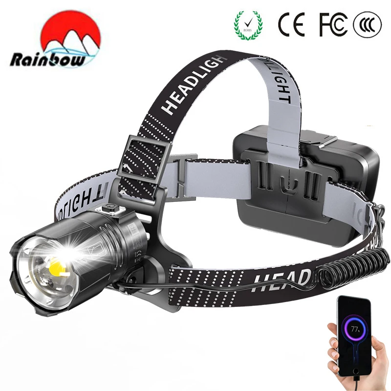 

Super Long Range 100W XHP100 Most Powerful Led Headlamp XHP90 Outdoor Headlight USB Rechargeable Zoom Head Lamp Torch