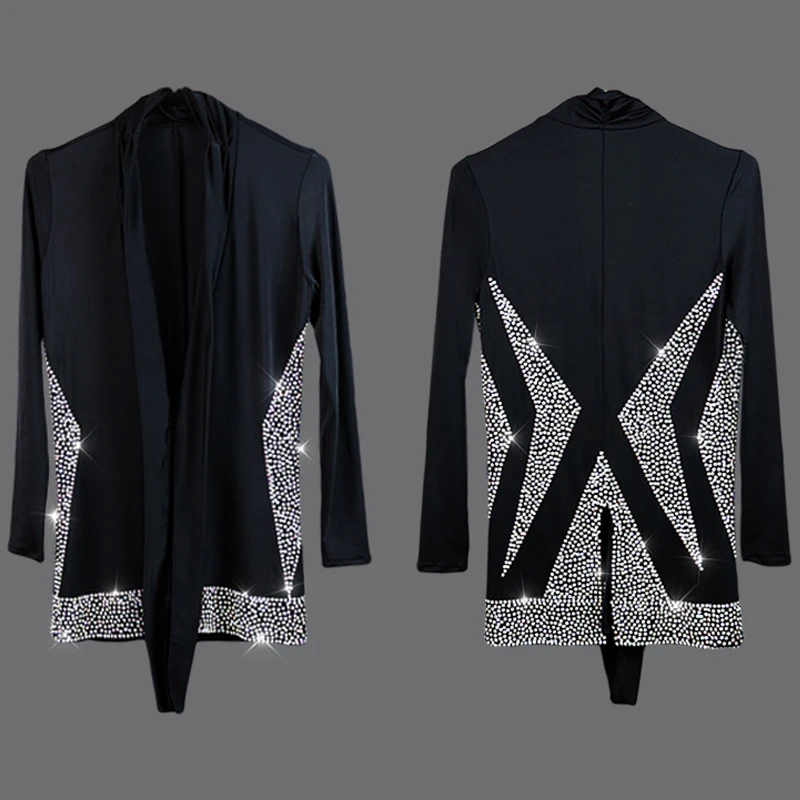 

Good Quality Latin Dance Tops Men Black Shirt Rhinestone Dance Costume Stage Professional Competitive Men Ballroom Shirt BL2009