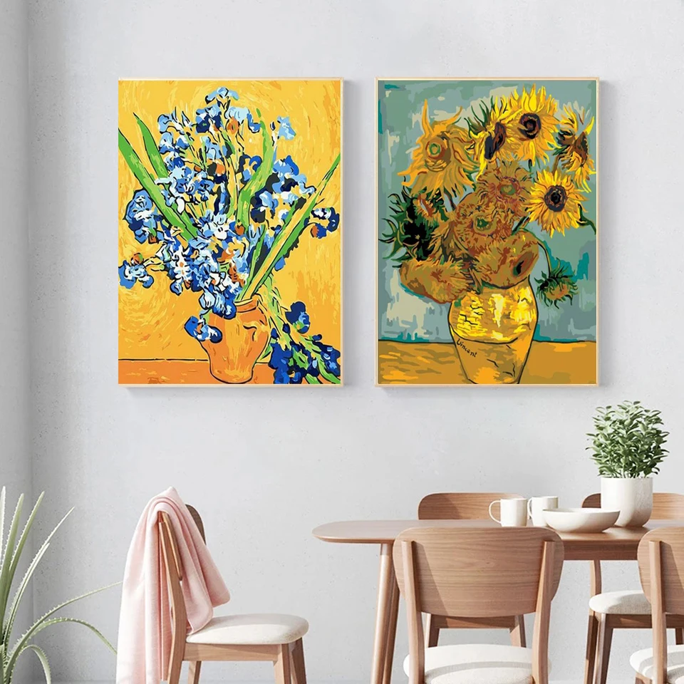 Van Gogh Famous art Diamond Painting Flowers Cross Stitch Kits Iris Sunflower Scenery Full Drill Embroidery Mosaic Home Decor