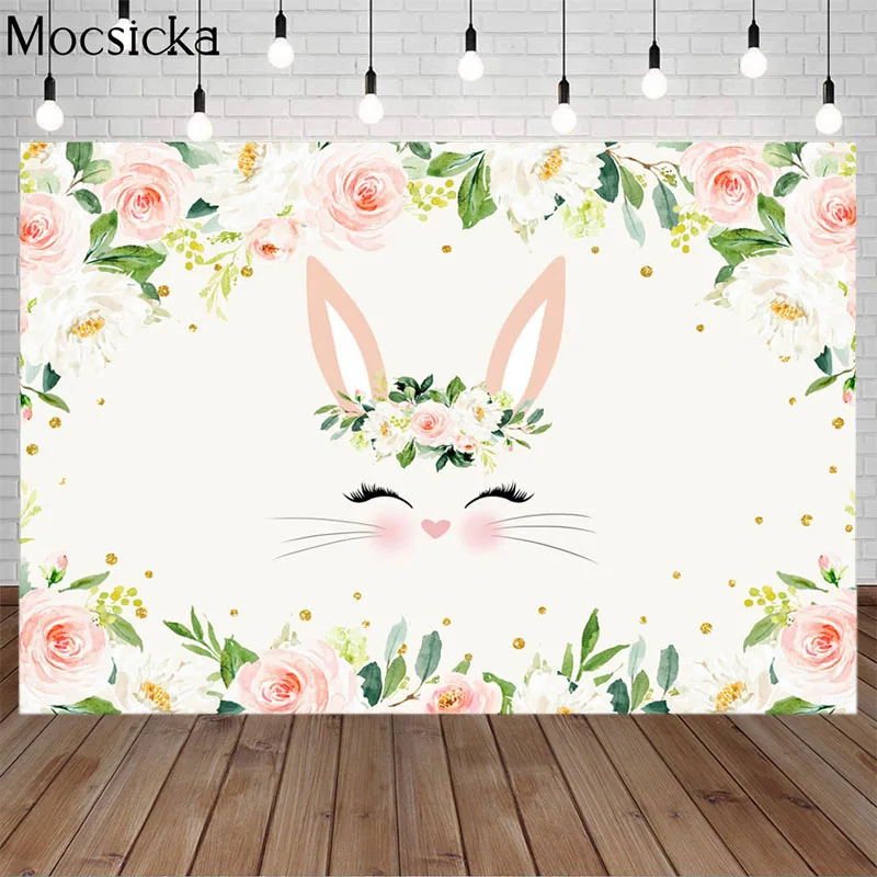 Mocsicka Một Số Bunny Là Biến Phông Nền Mùa Xuân Hoa Sơ Sinh Bé Gái Sinh Nhật Trang Trí Đạo Cụ Nền Chụp Ảnh