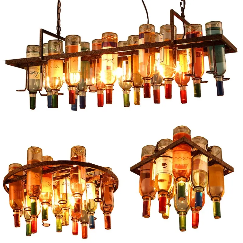 American style retro industrial color wine bottle Pendant lamp artistic originality personality bar restaurant coffee house lamp