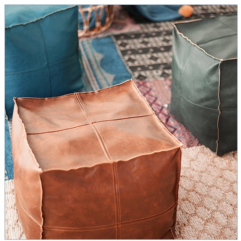 retro faux leather pouf case for futon square seat cushion cover (no filling) tatami stool cover