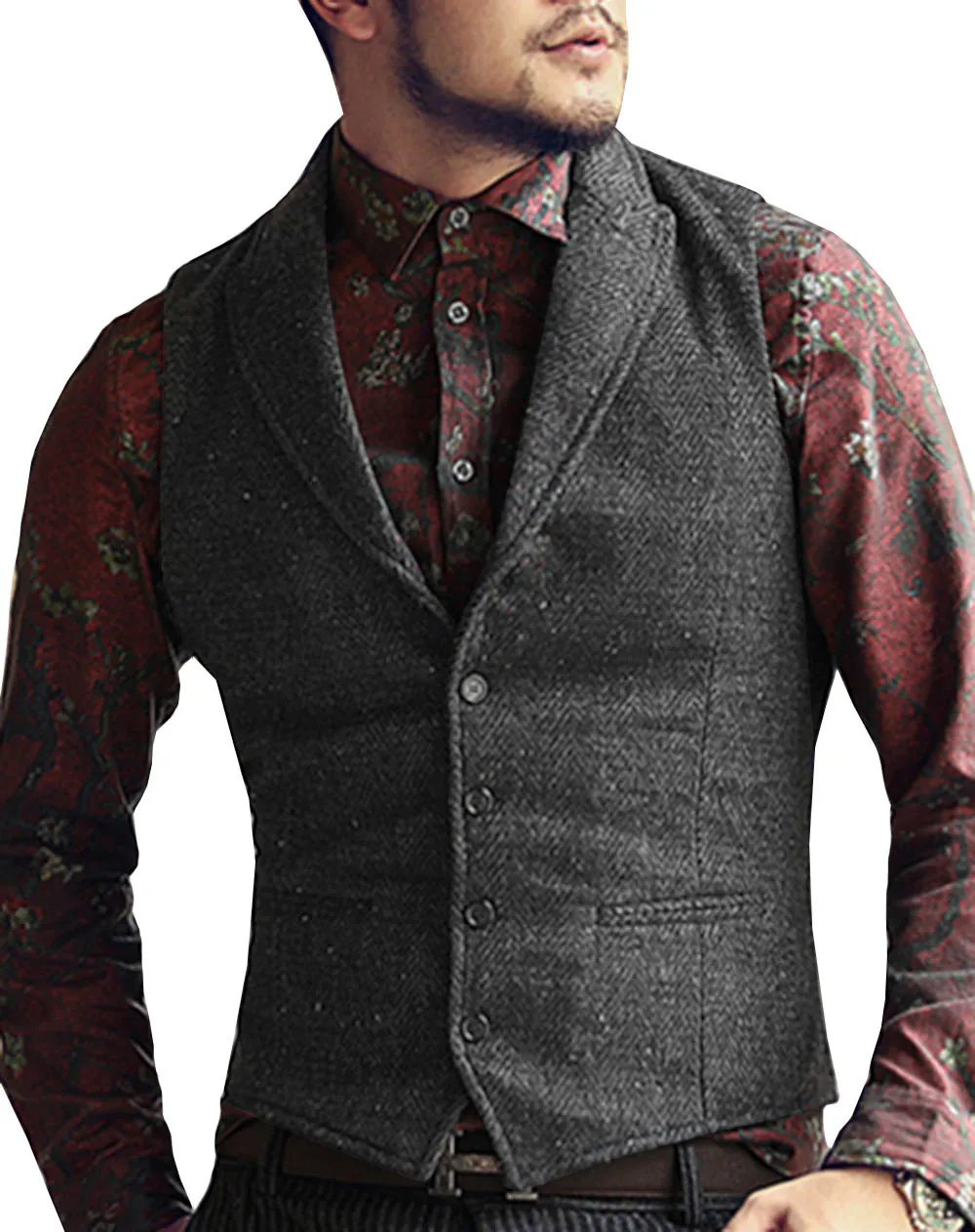 Bruin Mannen Vest Visgraat Tweed Vintage Pak Vest Mouwloze Jas Maatwerk Formele Winter Vesten Voor Bruidsjonkers Bruidegom