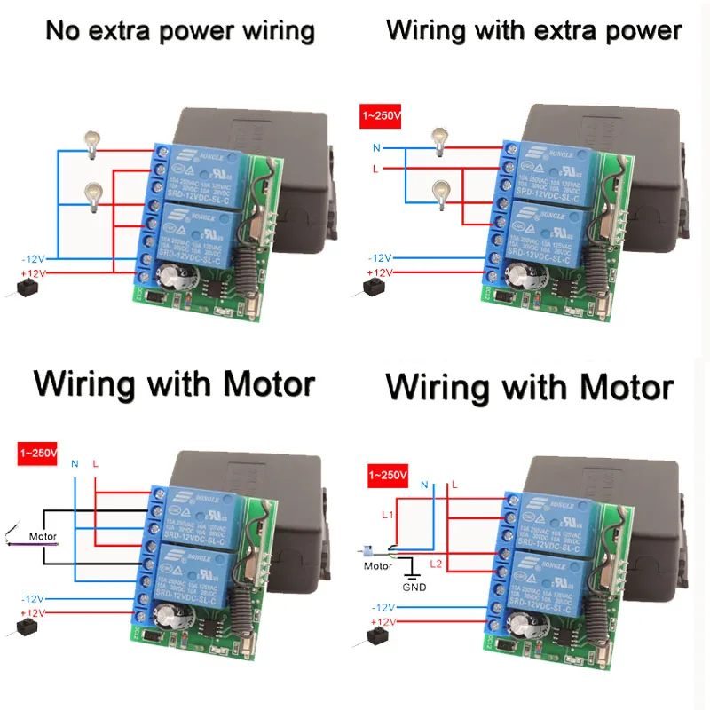 DC12V 10Amp 2CH 2 gangs 433MHz rf Remote Control Switch Wireless Relay Receiver for Garage\\ Lighting\\ Electric Door Controller