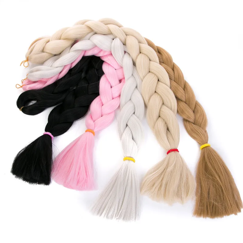 Braiding Hair 1 Piece Long Synthetic Low Temperature Fiber Braid Pure Color Jumbo Braid Hair Extensions Pink Brown