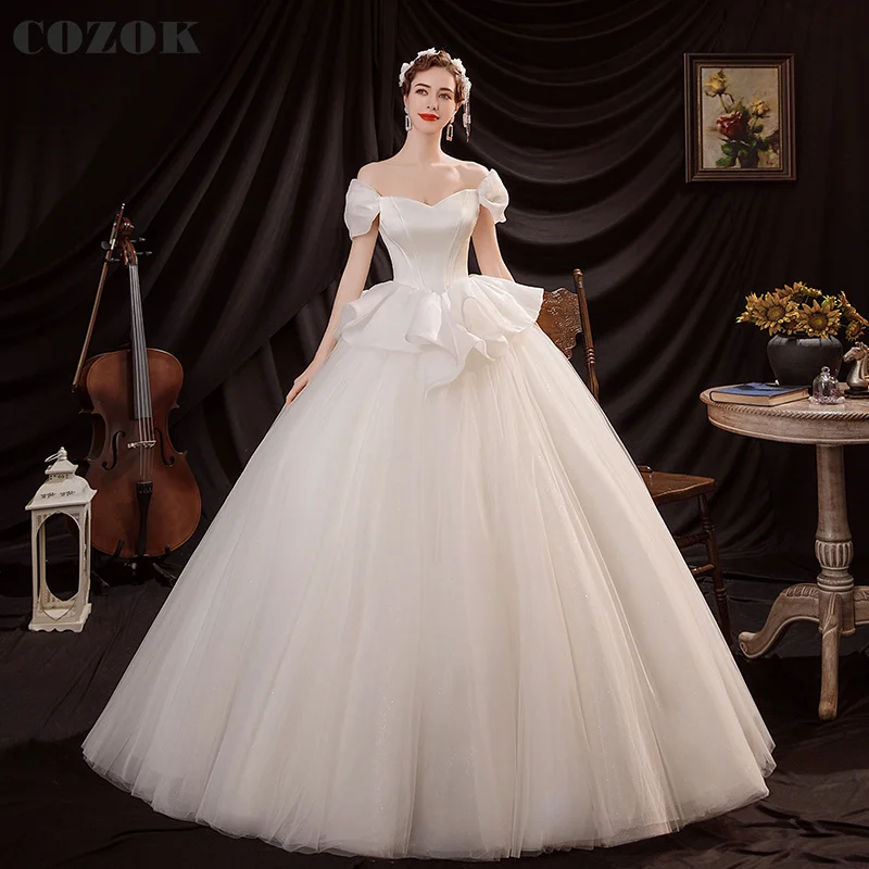 Short Puffy Sleeve Wedding Dresses for Women Ball Gown Tulle Elegant Simple Bridal Gowns CO10