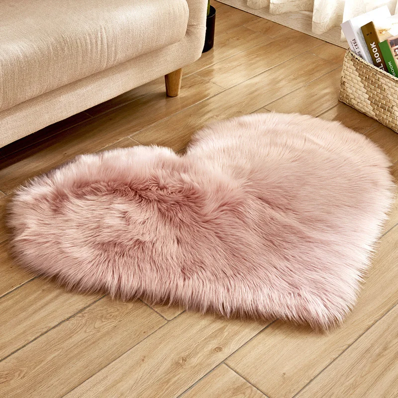 Shaggy Carpet Artificial Sheepskin Hairy Mat Wool Faux Fluffy Mats Love Heart Rugs NO Lint Carpet For Living Room 30x30/40x50cm