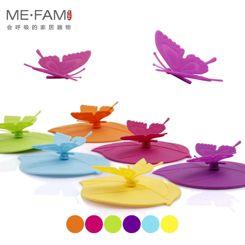 New Hot Universal Colorful Cute Fly Butterfly Handle Leaves Cups Cover Seal Dustproof Silicone Lid Glass Ceramic Plastic Mug Cap