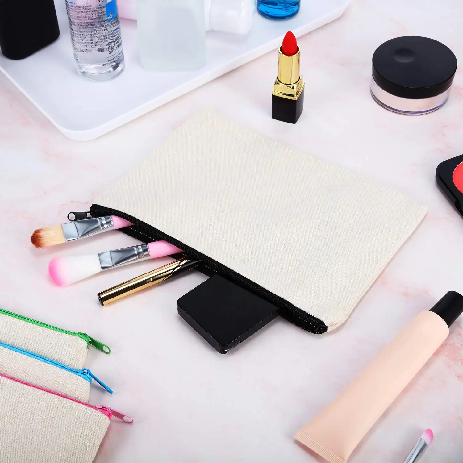 12 pezzi borsa cosmetica multiuso sacchetti per il trucco con cerniera borsa in tela di cotone astuccio per matite borsa da toilette da viaggio Design fai da te