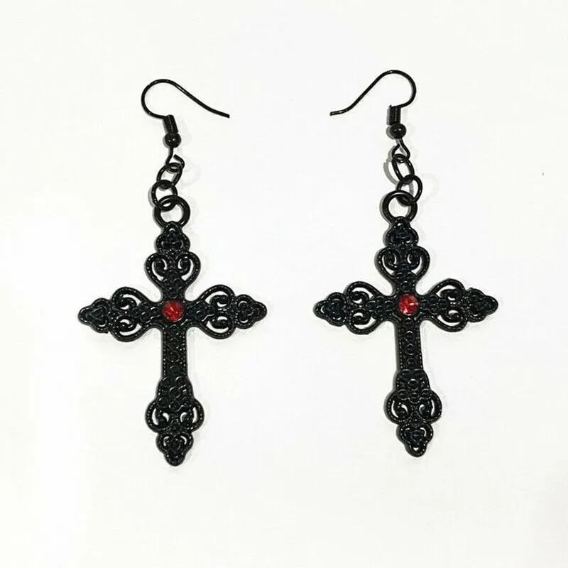 Black Alloy Cross Necklace Ear Crochet Adornment And Gothic Charm Ornate Big Pendant Jewelry Valentines Gift Women 2020 New