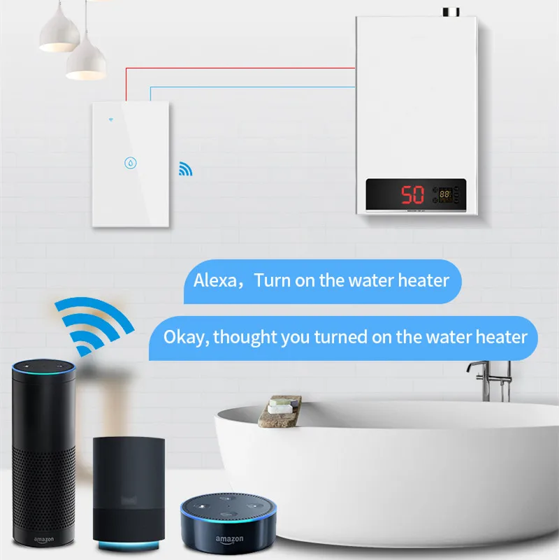 Tuya WiFi Smart Water Heater Switch US Sensitive Touch Panel Timing Voice Remote Control Works With Google Home Alexa