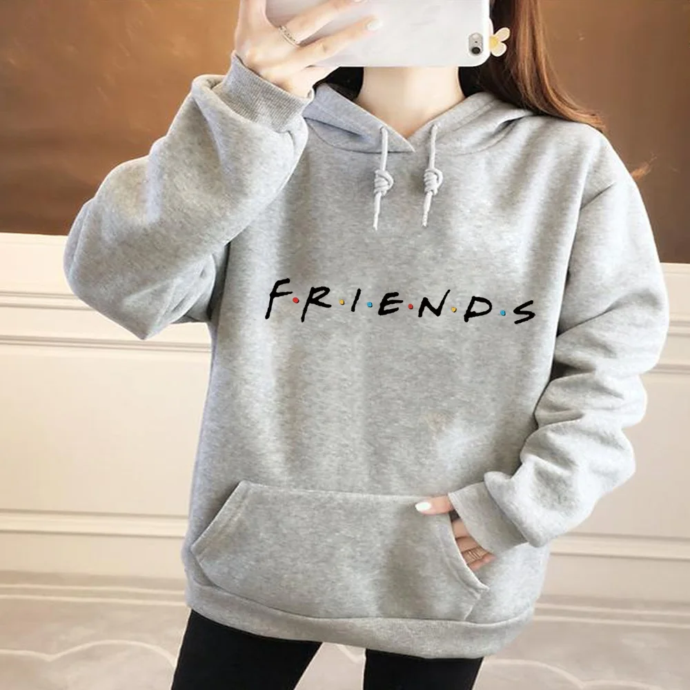 Hoodie Women\'s Harajuku Base Loose Large Pocket Long Sleeve Hooded Pullover Friends Graphic Print Fashion Sports Pullover Tops