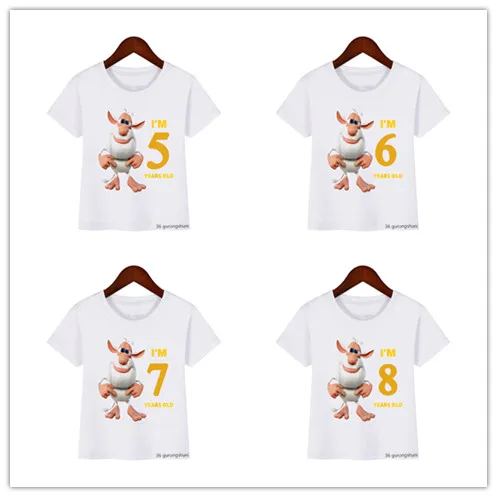 

T-Shirt For Boys/Girls Cute Little White Pig Birthday Numbers 1-11years Old Print Children'S T-Shirt Summer Kids Birthday Tshirt