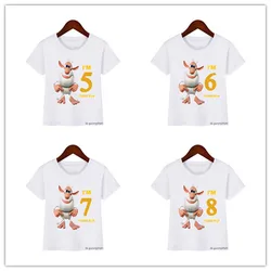 T-Shirt For Boys/Girls Cute Little White Pig Birthday Numbers 1-11years Old Print Children'S T-Shirt Summer Kids Birthday Tshirt