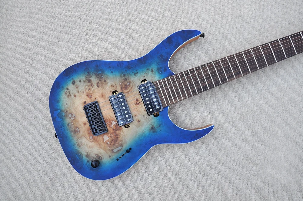 Blue Veneer 7Strings Electric Guitar with Black Hardware,Rosewood Fretboard,Provide Customized Service