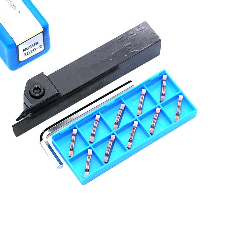 1 PC MGEHR2020-1.5 MGEHR2020-2 MGEHR2020-3 MGEHR2020-4 dengan 10 Pcs MGMN200 MGMN300 Sisipan Grooving Bubut Mengubah Dudukan Alat Set
