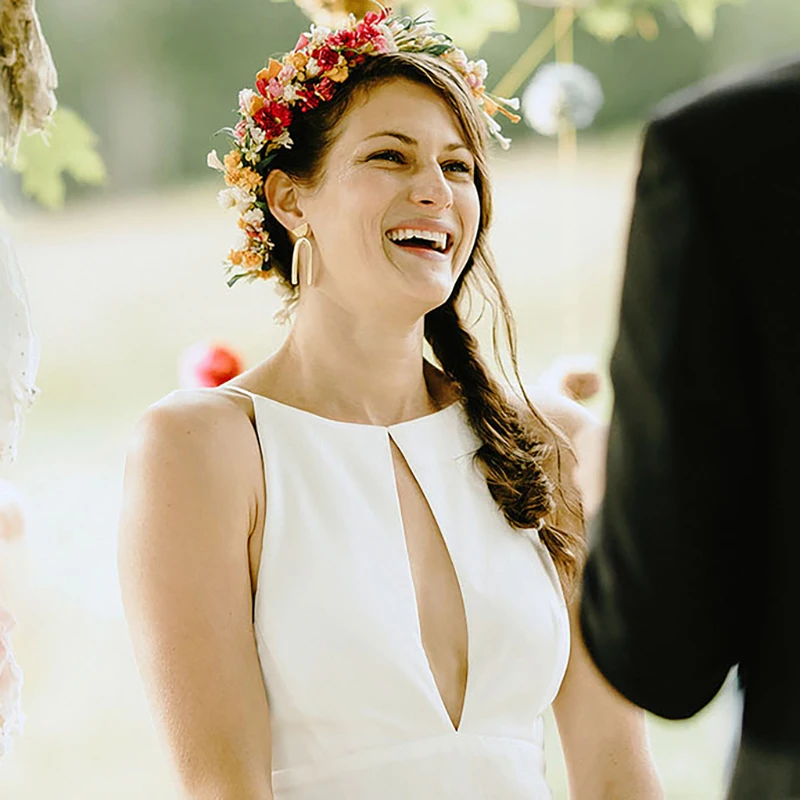 Vestido de novia bohemio de chifón, prenda de vestir de línea A, hecha A medida, con abertura en forma de cerradura, color blanco marfil, de talla grande, con espalda descubierta