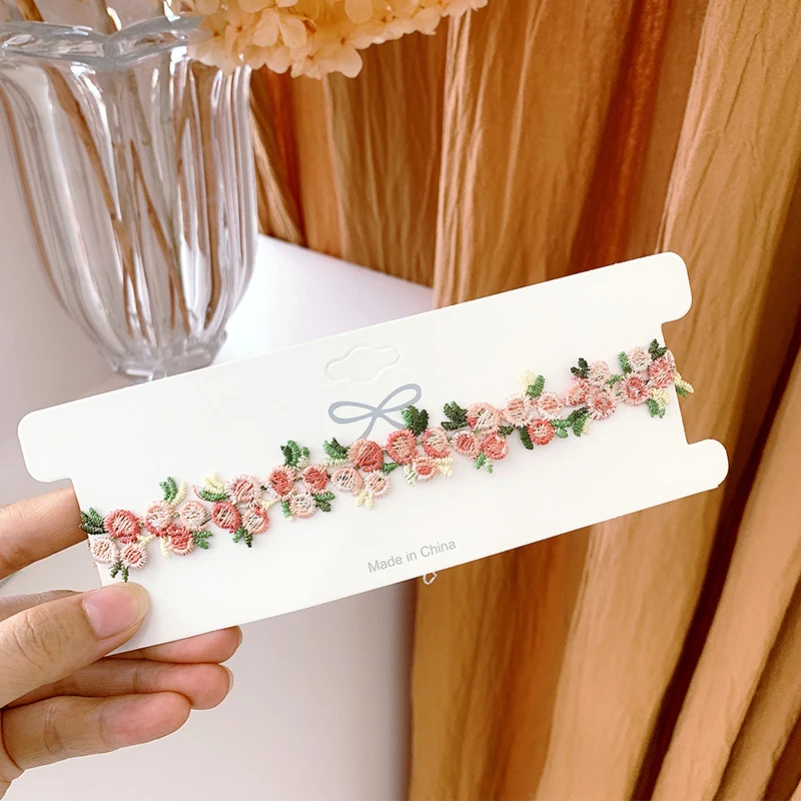 Fashion Pastoral Cloth Flower Pink Purple White Yellow Blue Elegant Chain On Neck Choker Necklace For Women Girls