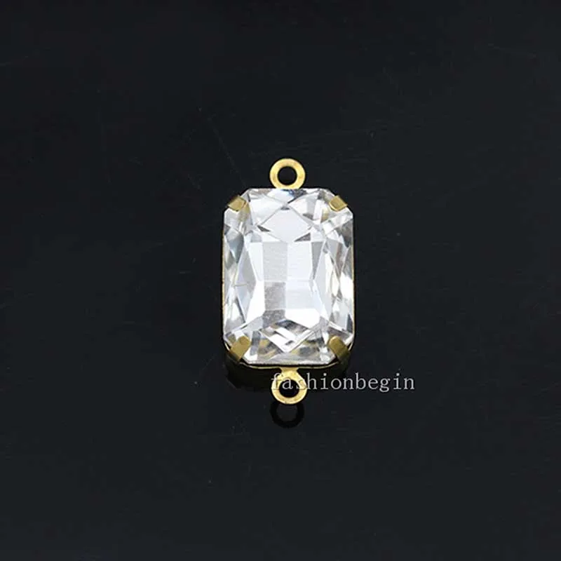 Sewing Rectangular octagon Rhinestones Glass Crystal Stone Gold base Glass crystal double loop pandent Jewelry accessories DIY