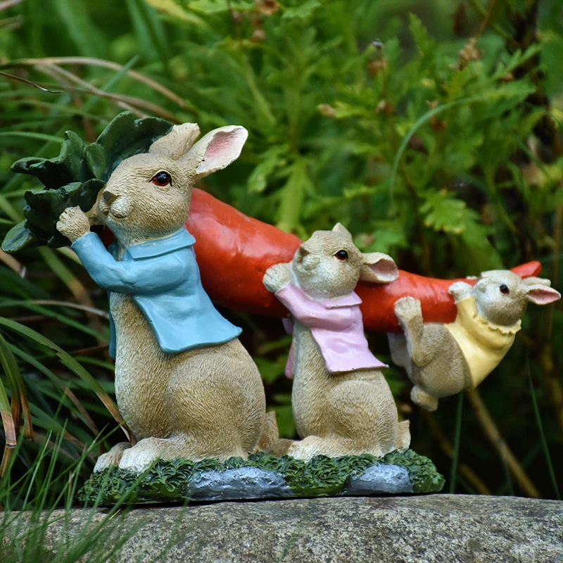 

Pastoral Cartoon Rabbit Resin Accessories Home Livingroom Desktop Figurines Decoration Garden Balcony Outdoor Sculpture Crafts