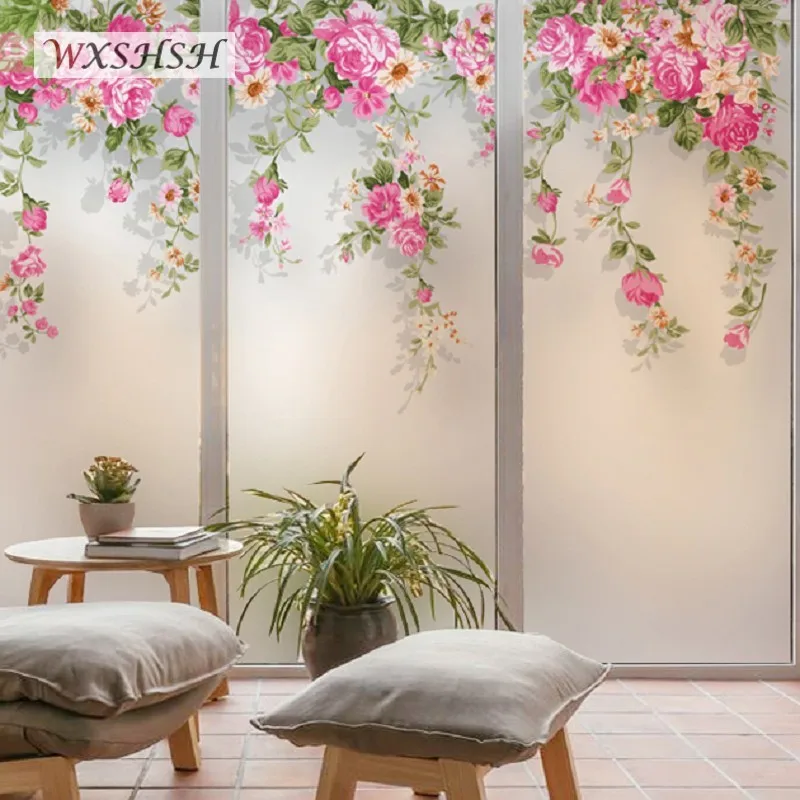 Custom Size Glass Film Static Cling Privacy Protection Blooming Flowers Gingko Pattern Home Decoration Removable Stained Sticker