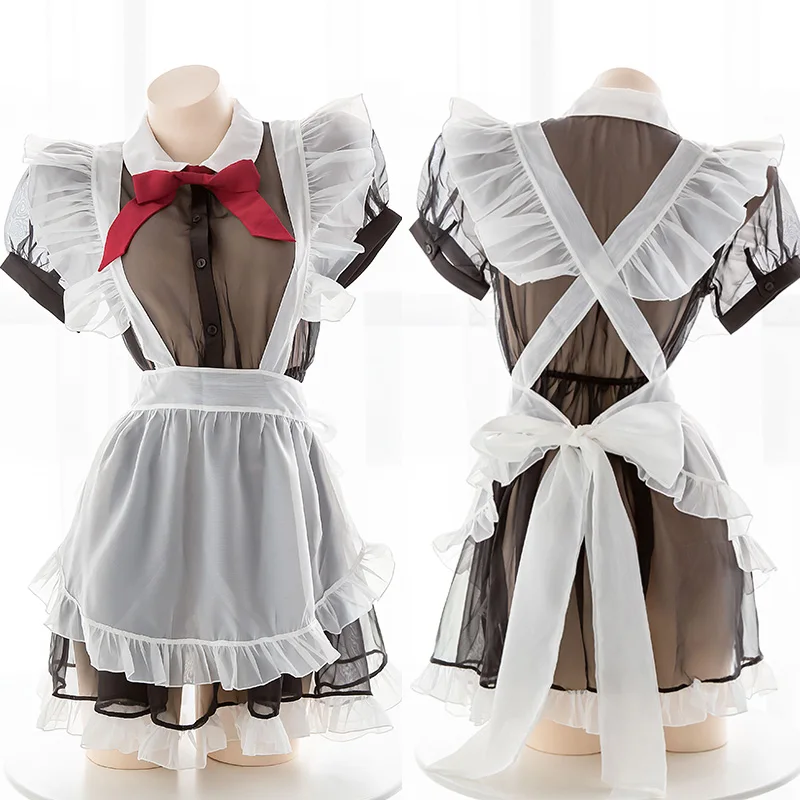 

Lolita Apron Maid Uniform Cosplay Costume Babydoll Dress Women Lace Miniskirt Outfit Sexy Girls Transparent Lingerie Underwear