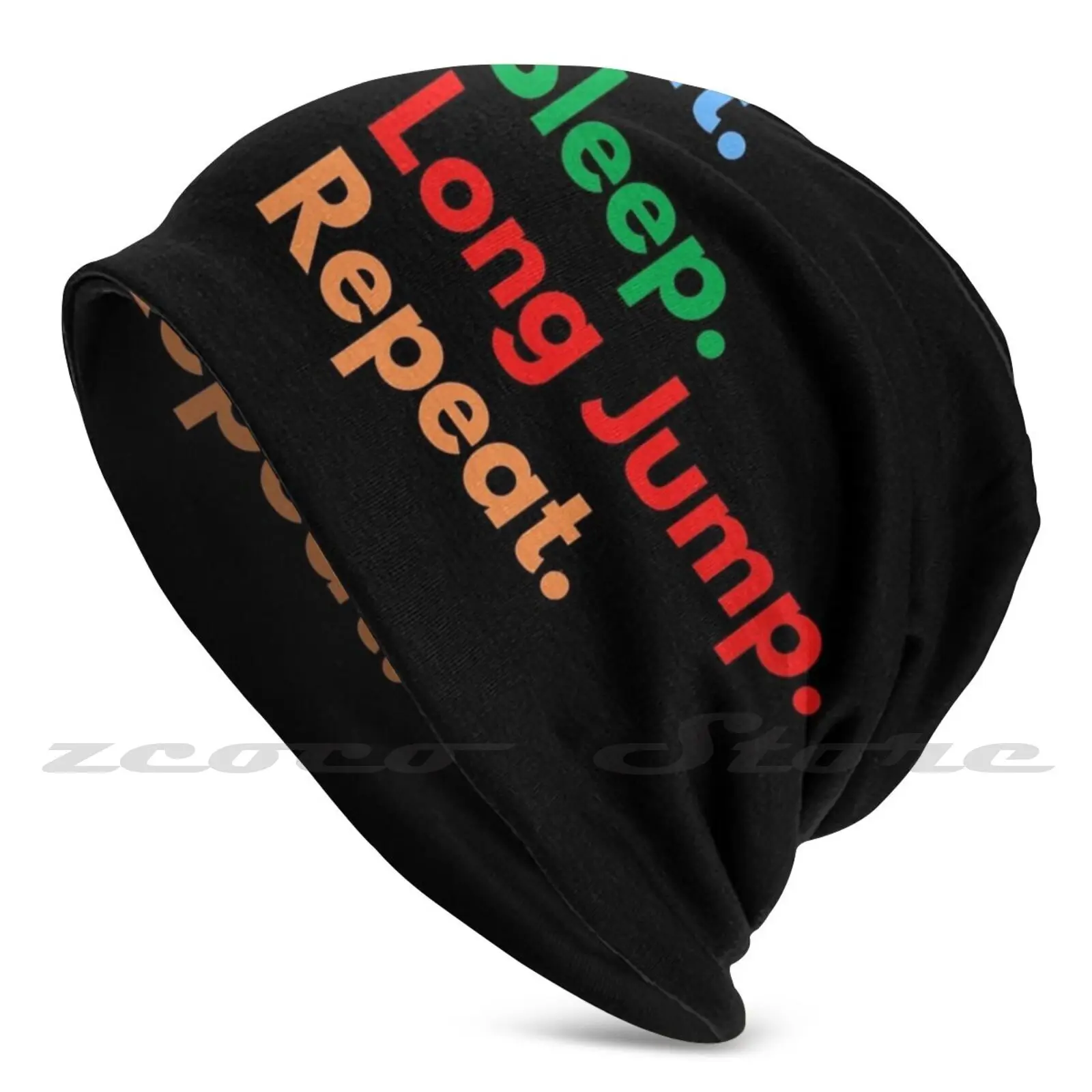 Eat. Sleep. Long Jump. Repeat. Diy Pullover Cap Knit Hat Plus Size Keep Warm Elastic Soft Long Jump Eat Sleep Repeat Colorful