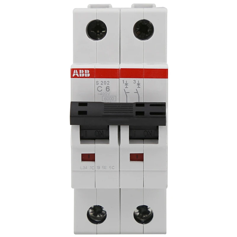 ABB S200 Range 2P Miniature Circuit Breaker S202 C Type MCB 1 2 3 4 6 10 16 20 25 32 40 50 63A