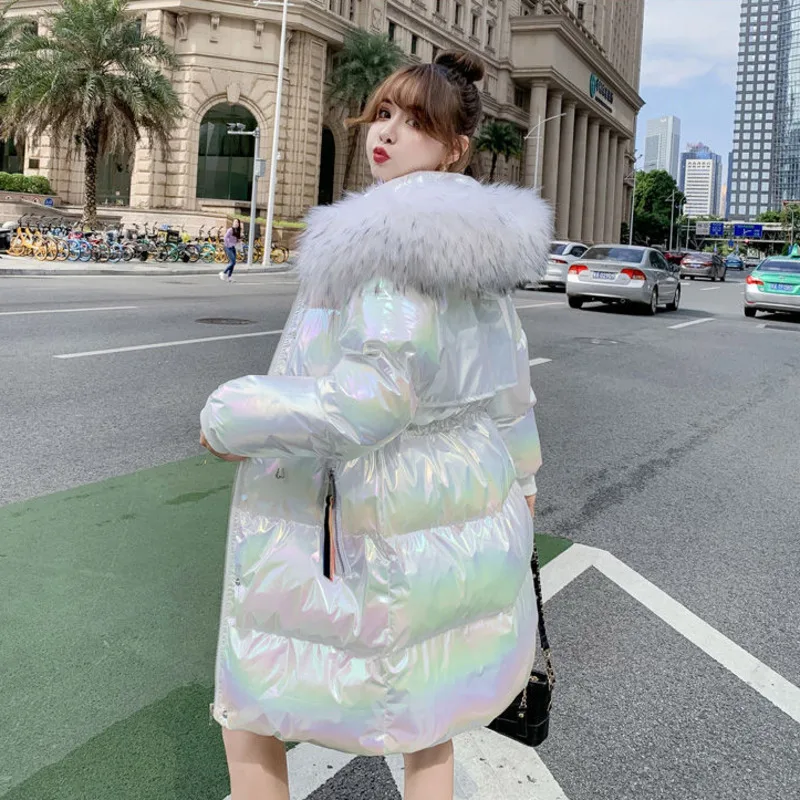 Shiny X- Long Down Cotton Jacket Women Winter Parka Hooded Fashion Loose Waterproof Coat Thick Warm Woman Jacket Ropa Mujer