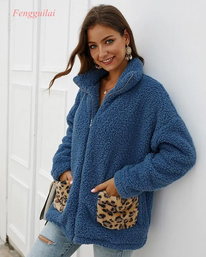 Leopard Patchwork Casual Teddy Coat Women Faux Fur Coat 2020 Autumn Winter Fur Jacket  Plus Overcoat Outwear