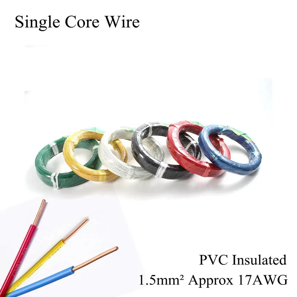 15AWG 1.5mm² BV Single Core Cable Electrical Wire Single Strand Hard Line PVC Insulated Electric Pure Copper Wires 1.5mm Square