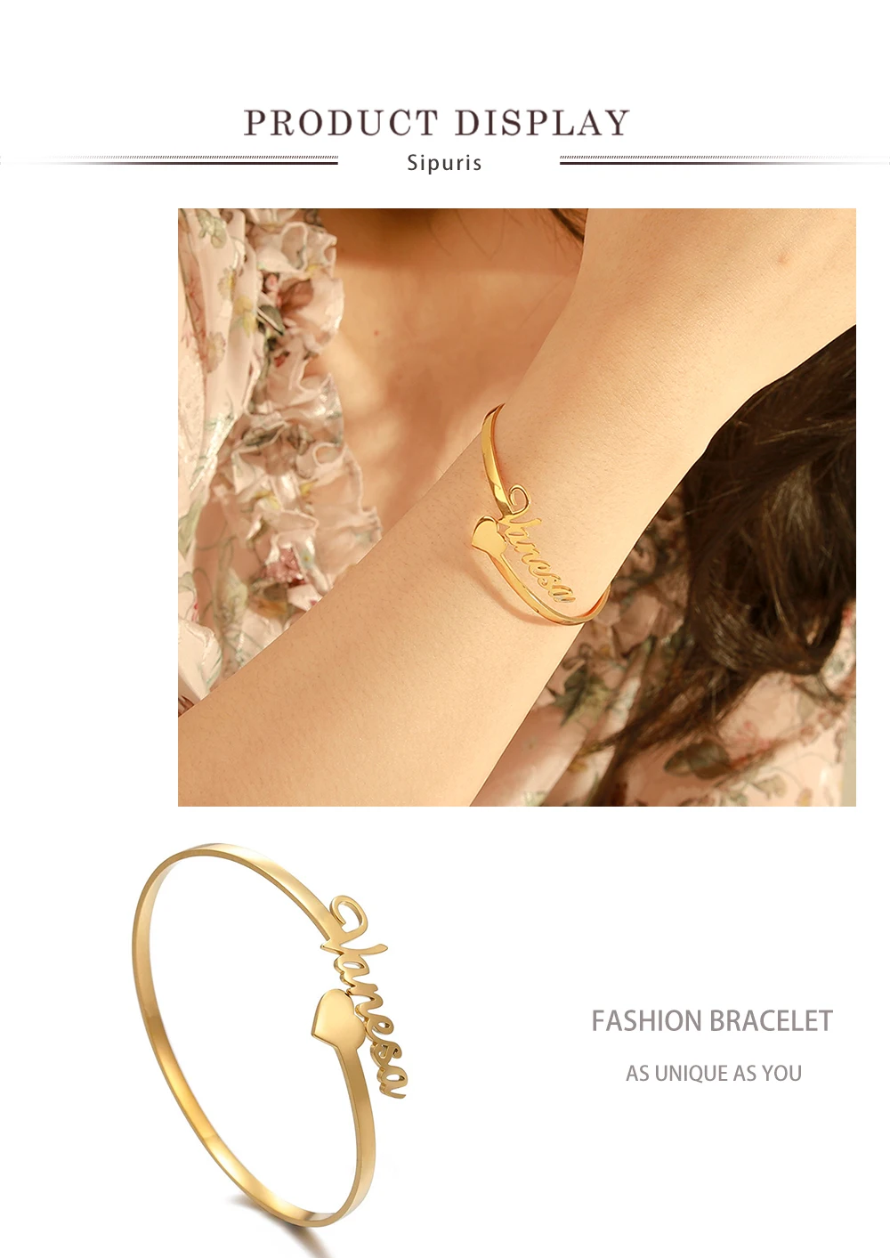 Sipuris Modisches Personalisiertes Namensarmband für Frauen aus Edelstahl, Individuelles Schmuckarmband, Bangle Femme, Maßgeschneiderte Geschenke – Detail 8