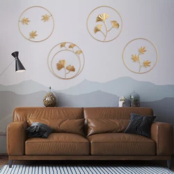 Luxury Wrought Iron Wall Hanging Ornament Gold Round Ginkgo Leaf Metal Style Round Background Wall Decoration Living Room Decor