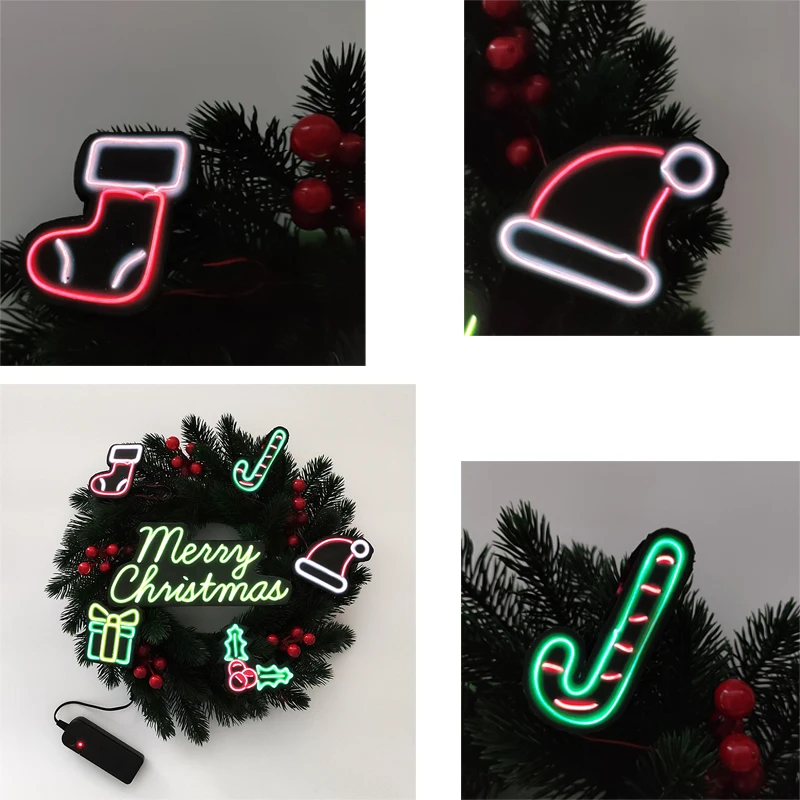 

LED Light Christmas Wreath Artificial Wreath Neon Light Red Berry Garland Hanging Ornaments Front Door Wall Decorations