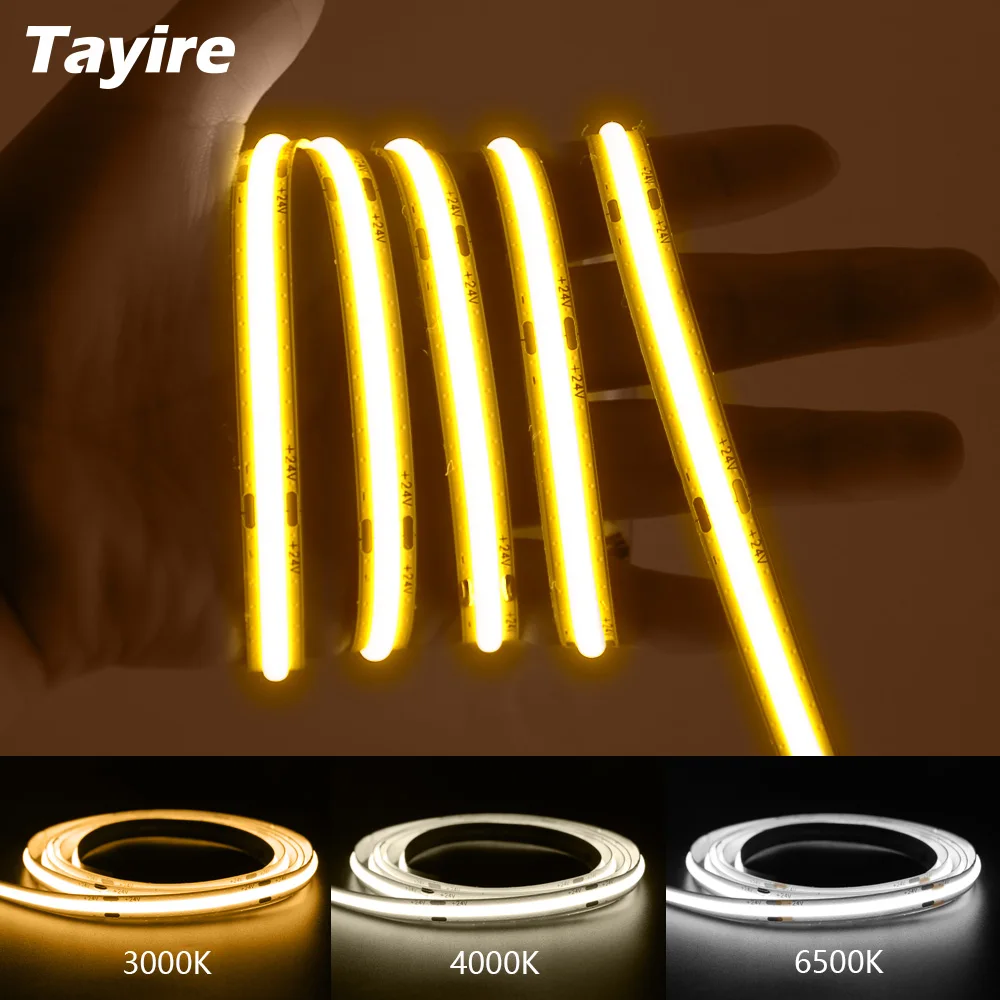 CRI 90 High Brightness 8mm Cuttable Flexible COB LED Strip DC12V 24V Warm Nature Cool White Linear Light Bar Tape for Home Decor