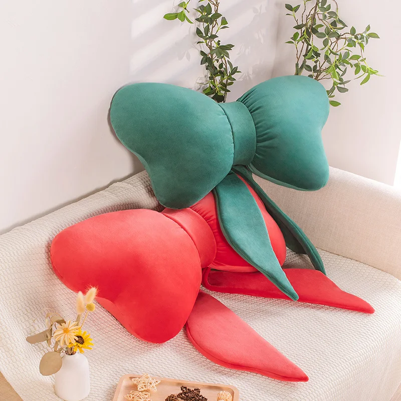 

70cm Bow-knot Pillow Girly Room Decor Sofa Chair Back Cushion Thicken Full Filling Bow Tie Shape Throw Pillow Red Green