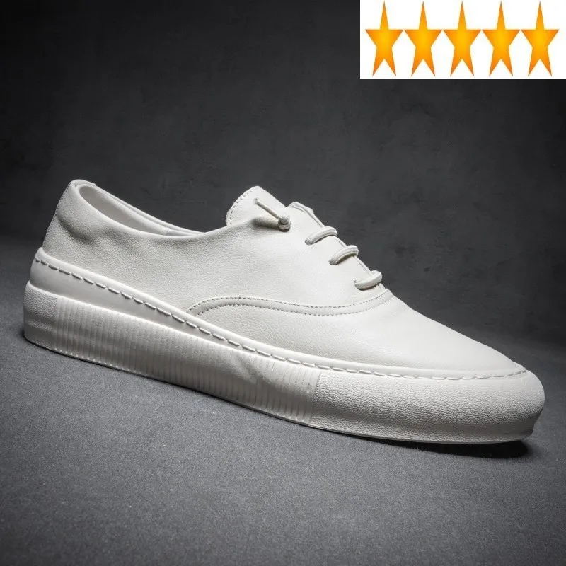 Genuine Casual Loafers Leather Mens Slip On Flat Shoe Autumn Breathable Round Toe White Sneakers Cowhide Platform Shoes