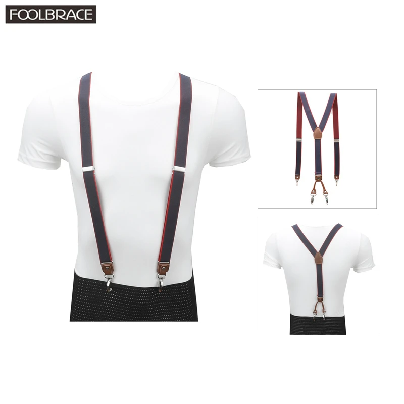 4 Hooks Buckle Brown Leather Men\'s Suspenders 1\