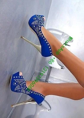 

Ladies blue diamond peep toe platform sandals platform stiletto heels gold high heels bling bling party shoes footwear large siz