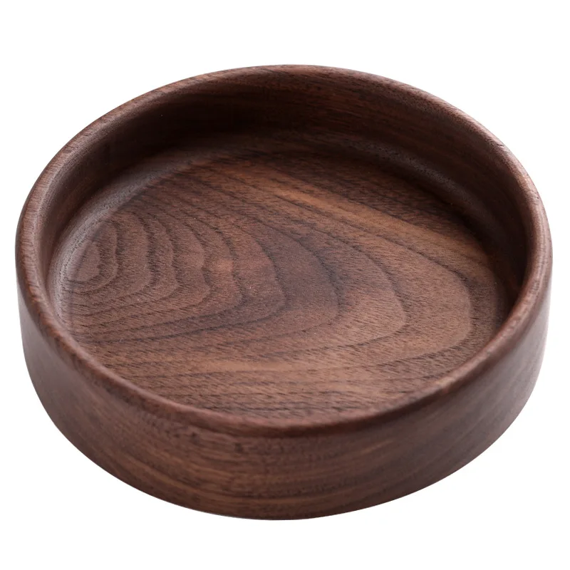 Luxury Walnut Solid Wood Dry Serving Tray Snack Plate Round Wooden Fruit Candy Bread Storage Platter Decoration Coffee Table Col