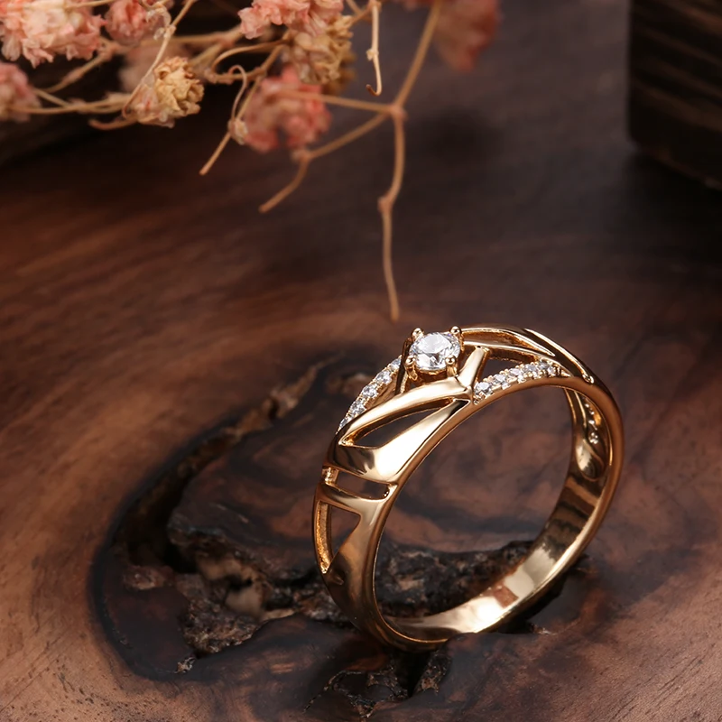 Kinel الساخن موضة العروس خواتم الزفاف 585 ارتفع الذهب الطبيعي الزركون خاتم للنساء الخالدة خمر غرامة مجوهرات حفلات 2021 جديد