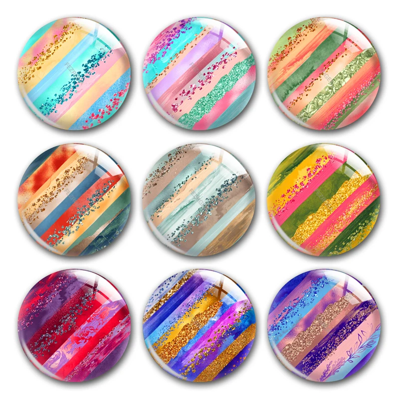 Handmade Autumn Rainbow Brush Strokes Pattern Round Photo Glass Cabochons Demo Flat Back DIY Jewelry Making Findings Accessory