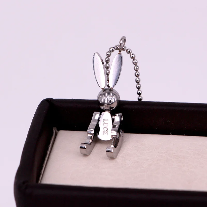 Robot Rabbit Pendant Bunny Necklace Women Stainless Steel Cute Lucky Jewelry Movable Limbs Charm Rose Gold Silver Color Korean